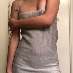 Grey Knit Spaghetti Strap Midi Dress